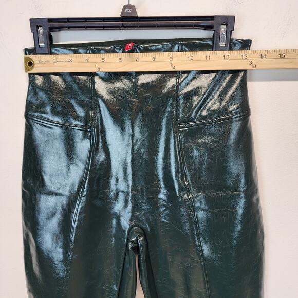 Spanx Faux Patent Leather Liquid Gloss Leggings Size M Deep Green Moto 20301R - Picture 9 of 15